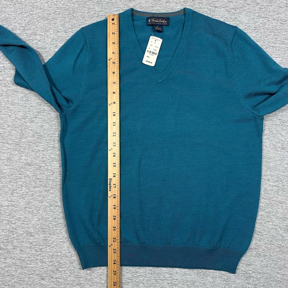 Brooks Brothers Sweater Mens Size Small Blue Merino Wool Blend V-Neck Preppy - Picture 7 of 10